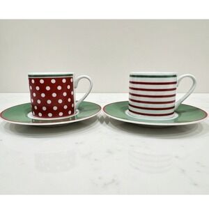 Kutahya Porselen Espresso Cup Saucer Set Red Green Polka Dot Stripe TS 10 850